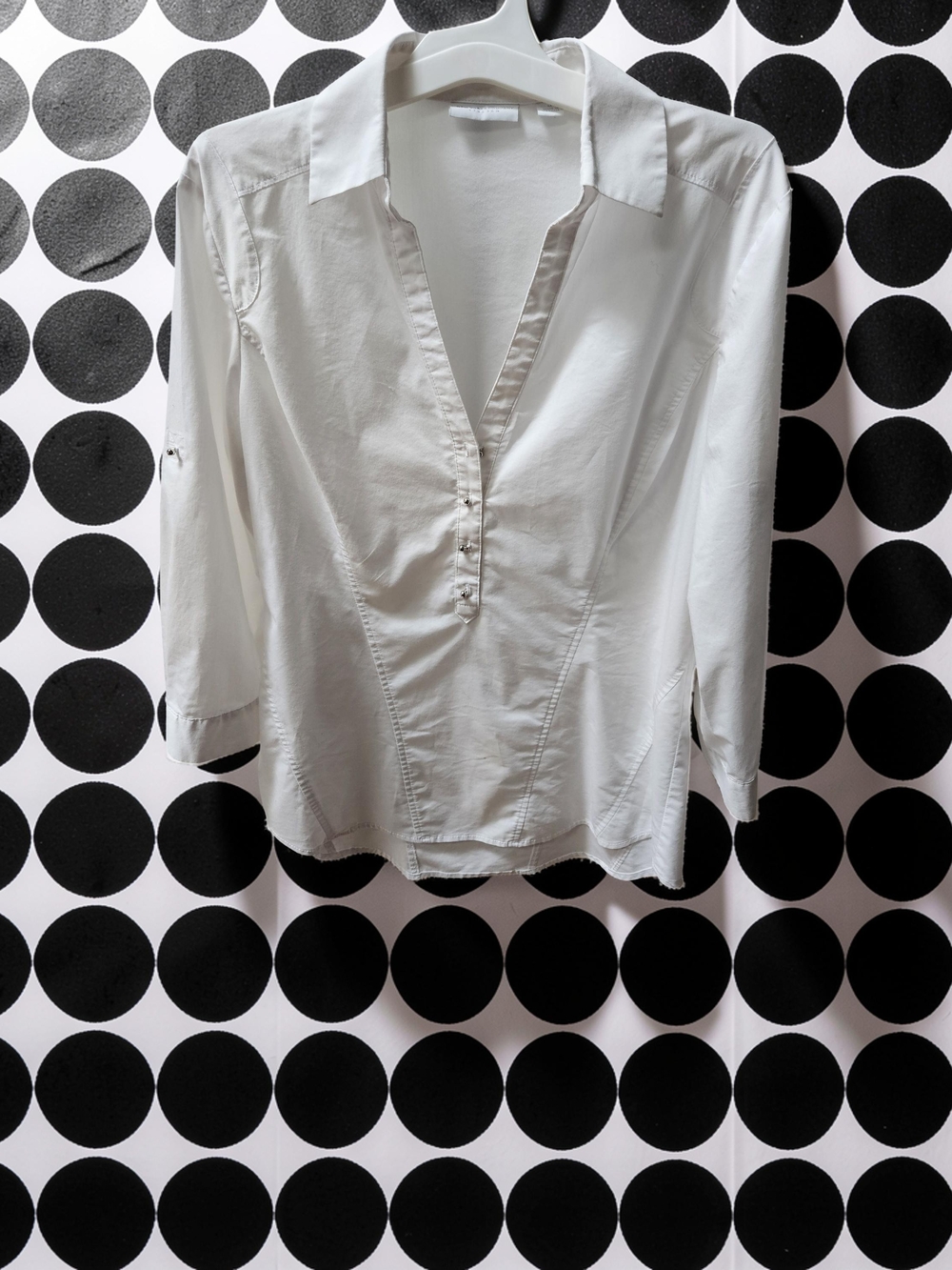 White Women's V-Neck Button Front Blouse